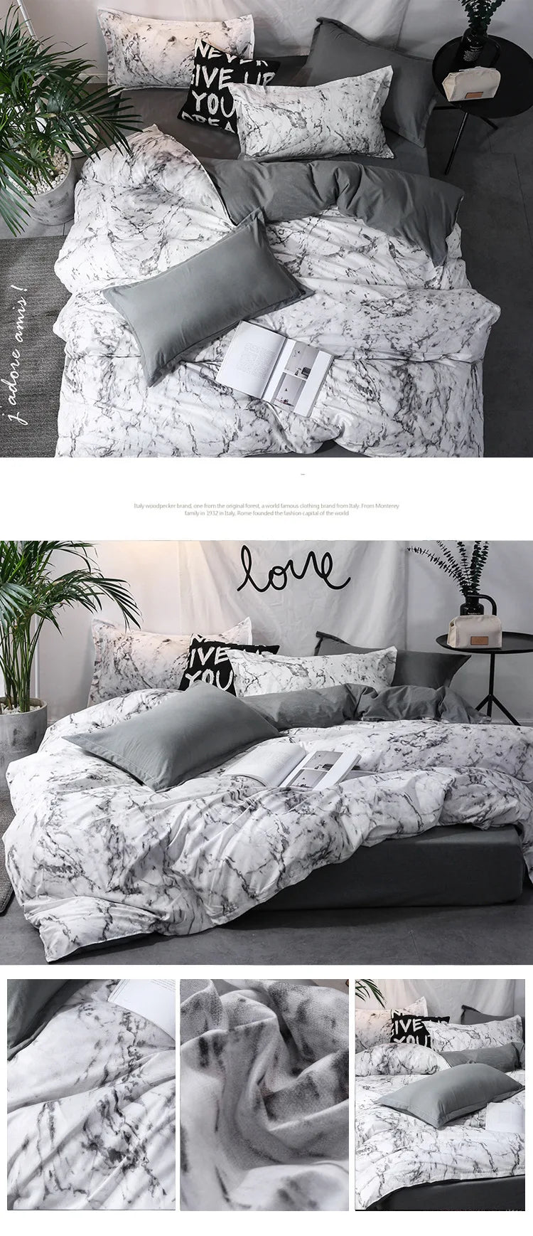 3tlg. Bettbezug-Set mit Kissenbezügen, Doppel-Bettwäsche-Set, Steppdeckenbezug Queen/King für Paar- oder Einzelbett