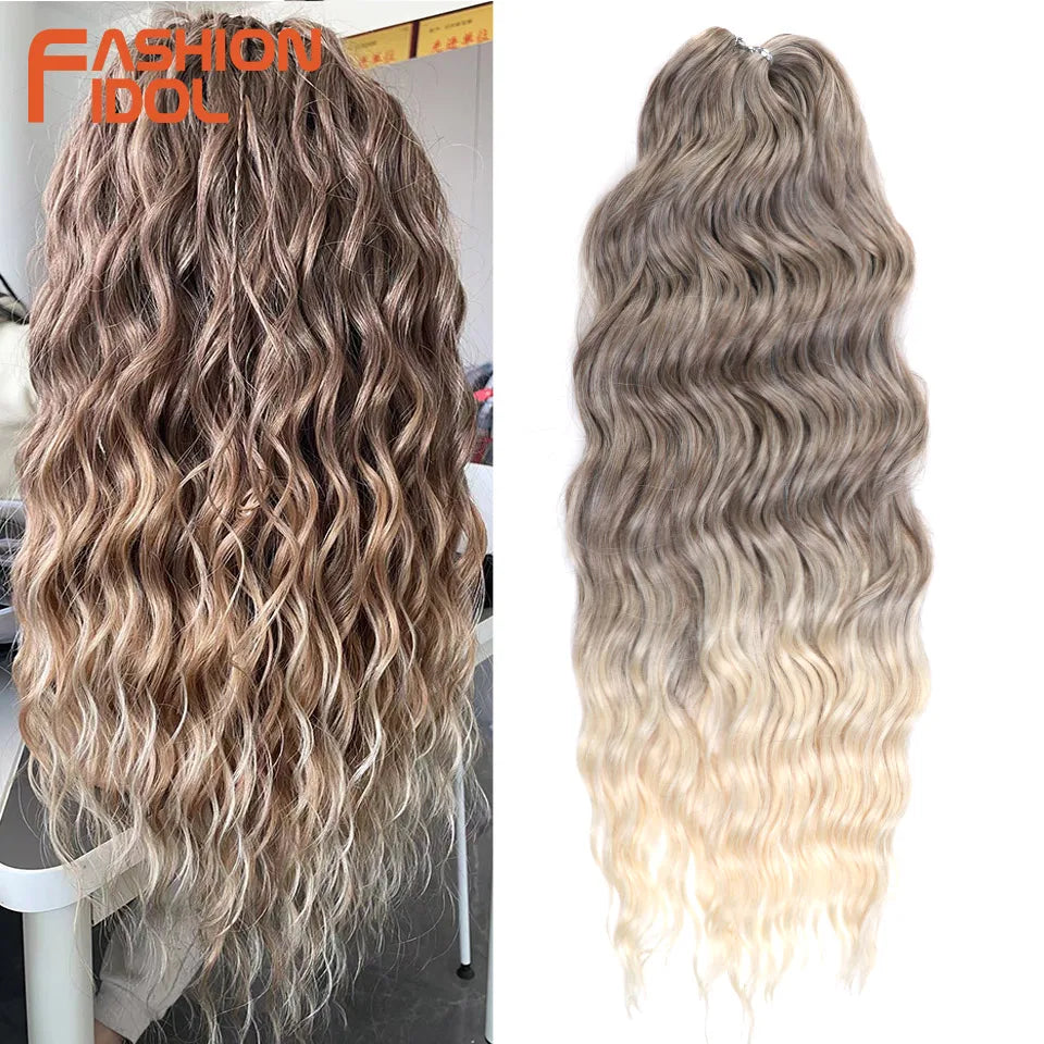 FASHION IDOL 24-Zoll Häkelhaar Synthetische Wasserwelle Flechthaarverlängerungen Ombré Regenbogenfarbe Kunsthaar Deep Wave Lockenhaar