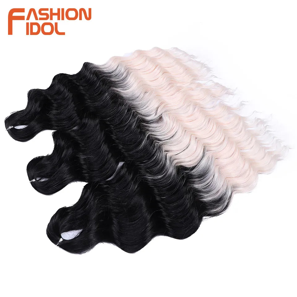 FASHION IDOL 24-Zoll Häkelhaar Synthetische Wasserwelle Flechthaarverlängerungen Ombré Regenbogenfarbe Kunsthaar Deep Wave Lockenhaar