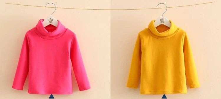 2025 Spring Autumn 2-10 Years Children'S Candy Color Sweet Long Sleeve High Neck Unisex Kids Girl Boy Basic Turtleneck T-Shirt