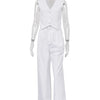 Clacive Summer White Linen Two Piece Set For Women 2023 Fashion Sleeveless Tank Top New In Matching High Waist Wide Pants Set