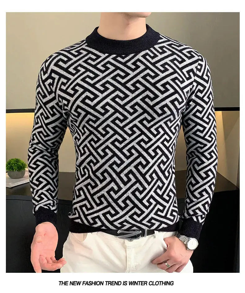 Herbst Winter Samt Strickpullover Herren Langarm Rundhalspullover Slim Fit Business Freizeit Strickwaren Tops Herrenbekleidung