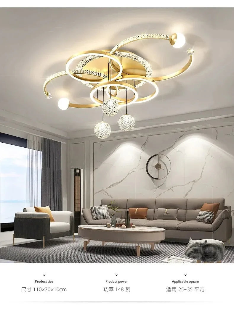 Moderne minimalistische LED-Deckenleuchte, personalisierte kreative Ring-Wohnzimmerleuchten, goldene Atmosphäre, Schlafzimmer-Arbeitszimmer-Kronleuchter