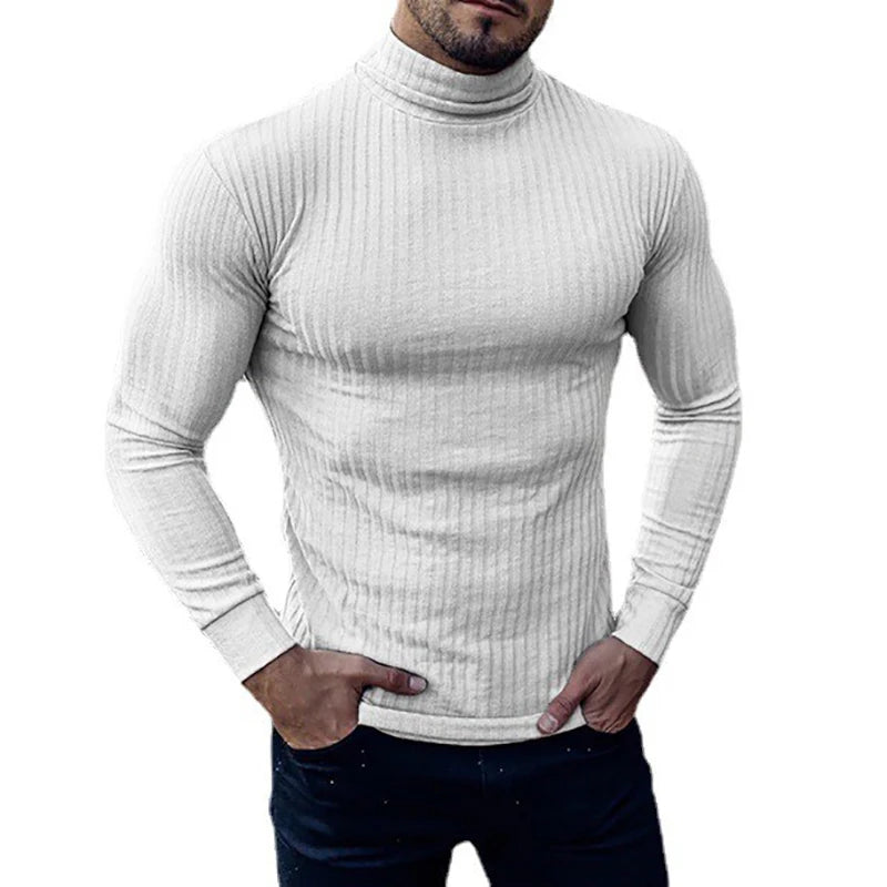Spring Autumn Classic Black Ribbed Knit Roll Neck Jumper Mens New Fashion Slim Fit Thin Turtleneck Pullover Knitwear Sweaters