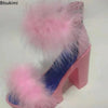 Neue Damen-Sommersandalen, grobabsätzige Pelzgummi-Sandalen, Plateau-Absätze, Mary Janes Schuhe, High Heels, Lederschuhe