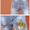 Fashion Printed Jeans Men's Korean Brand Embroidery Badge Pattern Youth Ripped Small Feet Teenagers Cowboy Pencil Pants