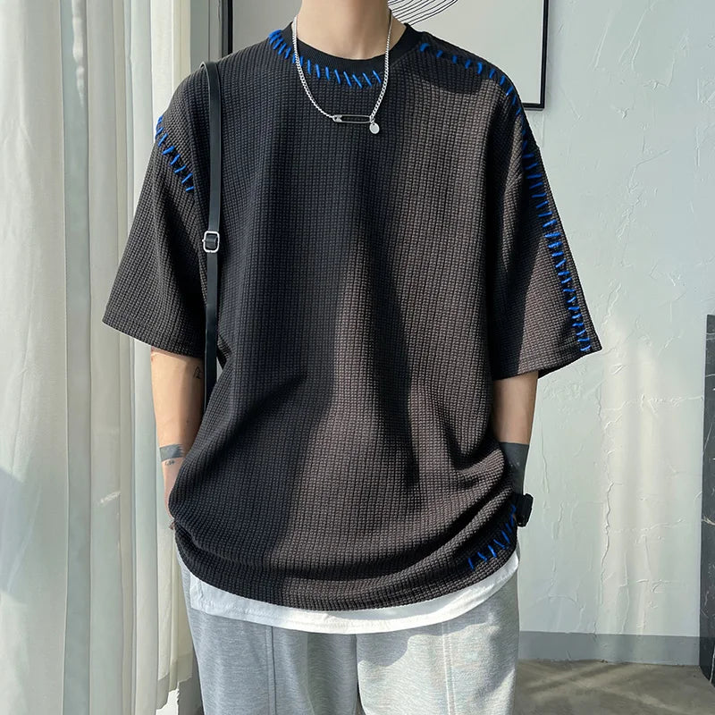 Herren Sommer Qualität T-Shirts Manuelle Naht Harajuku Lässiges T-Shirt Für Männer 2023 Neu Neutral Oversize T-Shirts Kurzarm Oberteile