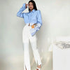 Zadily 2025 Summer Korean Style Long Sleeve White Shirt Women Sexy Button Ladies Crop Tops Blouse Street New In Female Clothing