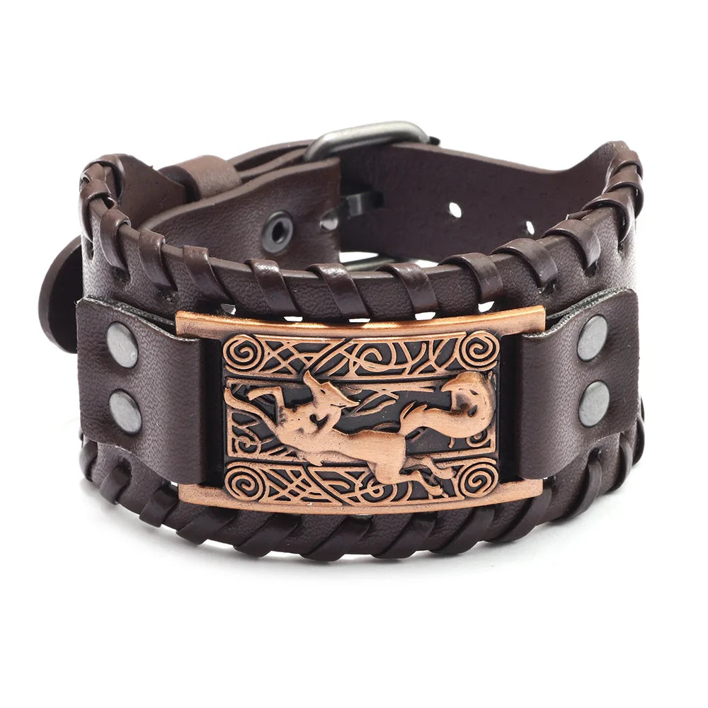 New Retro Wide Leather Pirate Compass Bracelet Men's Bracelet Celtic Viking Jewelry Compass Bracelet Accessories Party Gifts