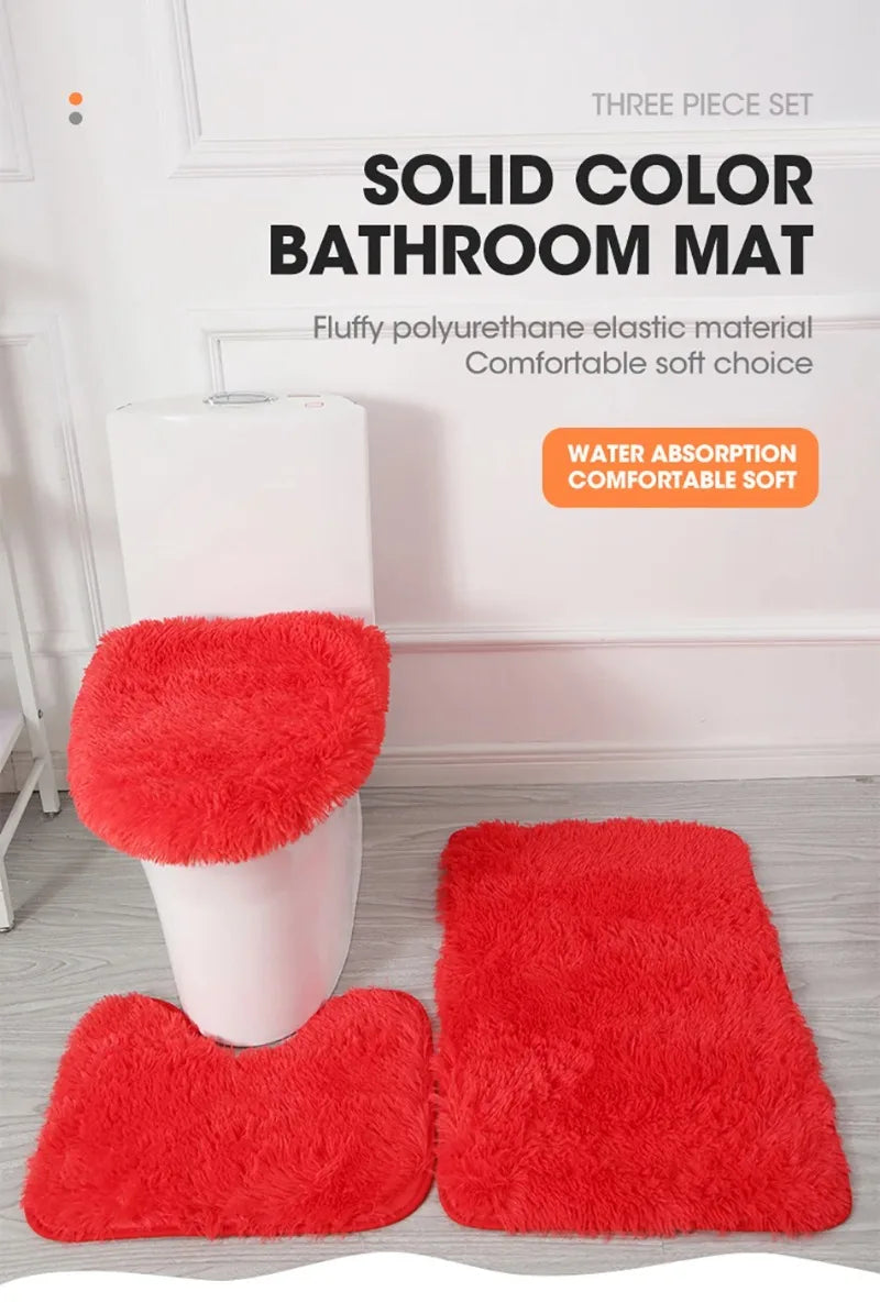 3er-Set einfarbige Heimteppiche Toilettendeckelbezug Teppich-Set rutschfeste Fußmatte für Badezimmerboden Badteppich Fußmatte