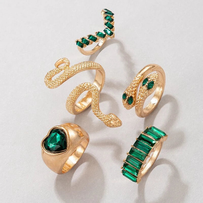 50pc/Lot Jewelry Factory In Stock Finger Rings Women Gold Antique Silver Plate Enamel Opal Crystal Snake Jewelry Party Bar Girl