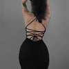 AltGoth Fairycore Sexy Midi Kleid Damen Streetwear Mall Gothic Rückenfrei Schnürung Neckholder High Waist Bodycon Kleid Partywear weiblich