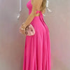 Women's Pink Two Piece Set Halter Collar Crop Top Split Maxi Skirt Ideal for Evening Parties Summer Weddings Chic Outings