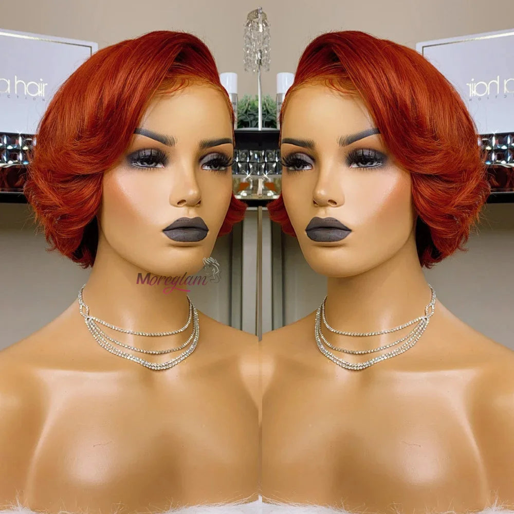Kurze Bob Perücke Pixie Cut Perücke Glatte Echthaarperücken 13x4 Transparente Lace Front Perücke Für Frauen Highlight Glatte Pixie Cut Perücke
