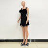 Damen Partykleid Ärmellos Glänzende Pailletten Feder Abendkleid Sexy schulterfrei rückenfrei Mini Formelle Ballkleider HXY8