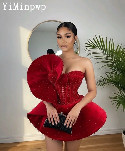 2026 Red Velvet Cocktail Dresses for Women Sleeveless Mini Ruffles Beading Birthday Night Wedding Guest Party Gowns Customized