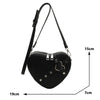 Vintage Y2K Kleine Kettennieten-Umhängetasche Herzförmige Geldbörse Handtasche Rotes PU-Leder Gothic Tote Bag Mode Frauen Umhängetasche
