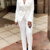 Damen-Hosenanzug, zweiteilig, Umlegekragen, weißer Blazer, elegante Mäntel, passende Sets, Arbeitskleidung, hohe Taille, lange Hosenanzüge