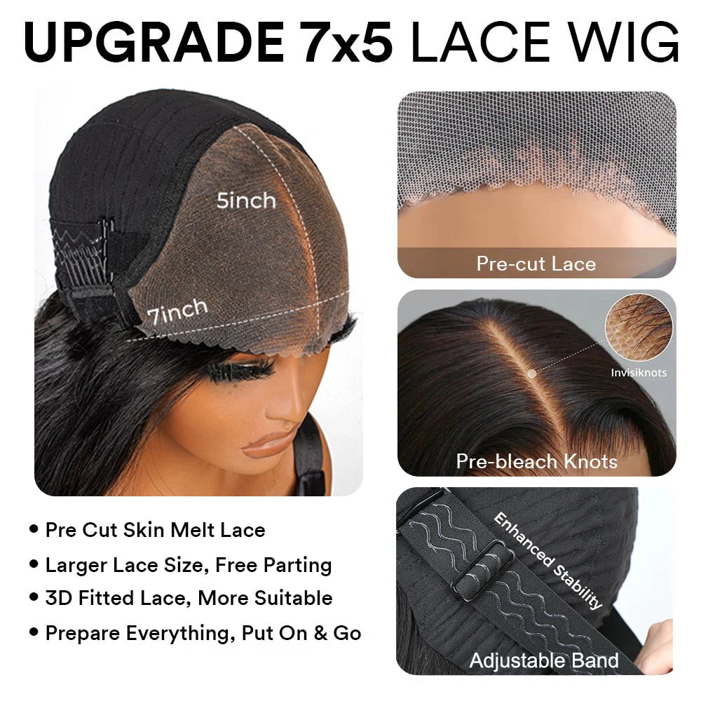 Ombre Brown Wear Go Human Hair Wigs Pre-Styled Layered Cut Kinky Curly Wig HD 7x5 Glueless Pre-Cut Wig for Quick Installation