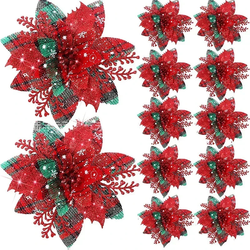 5 Stück 14,5 cm Glitzer künstliche Weihnachtsblumen fröhliche Weihnachtsbaumdekoration Neujahrsornamente gefälschte Blumen Weihnachten Natal