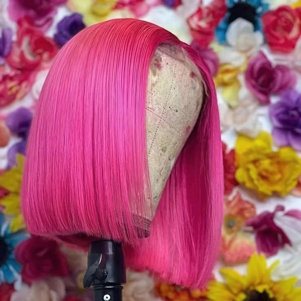WIF Kurzer Bob Glattes Farbenfrohes Haar Synthetische Perücke Highlight Orange Glatter Bob Pinkes Haar Lace Front Perücken Cosplay Make-up Verwendung