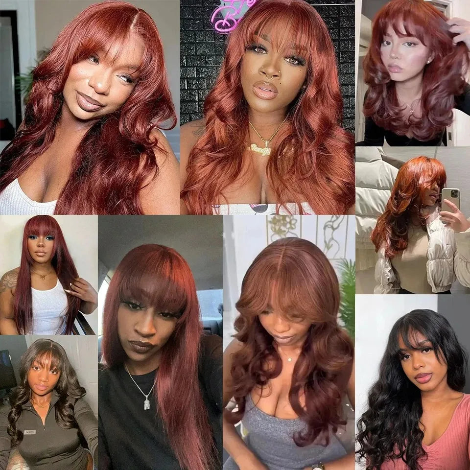 Honey Caramel Ombre Wig Layered Straight Lace Front Wig With Bangs Honey Blonde 13x4 HD Lace Wig Clearance Synthetic For Women