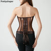 Women Mesh Corset Bustier With Cups Overbust Tight Shaping Tops Strapless Transparent Bodice Slimm Waist Wedding Lace Up Boned