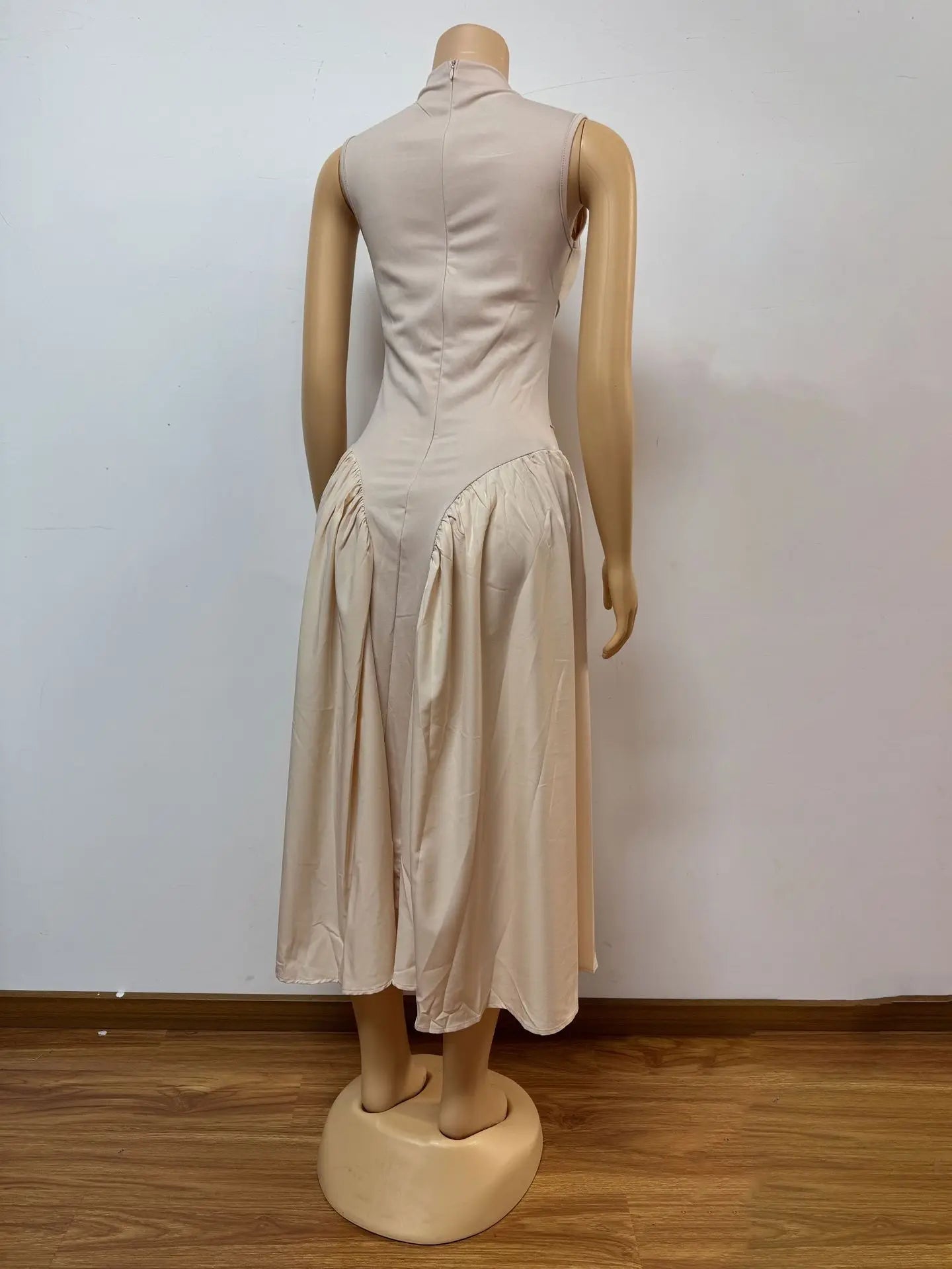 Long Dresses Women Party Dress Pleated Patchwork Sleeveless Stand Collar Maxi Gown Tight Waist Vestidos 2025 Summer A Line