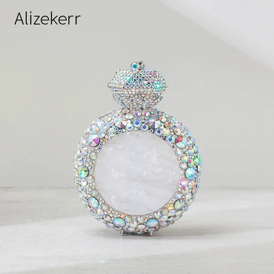 Alizekerr Parfümflasche geformt Kristall Abendtaschen Damen Wunderschöne Stilvolle Strass Runde Metall Clutch Geldbörsen Hochzeit Party