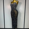 Luxury Rhinestones Sexy Mesh See Through Bodycon Dress Women Birthday Evening Cocktail party Gown Red Carpet Club Stage Outfit