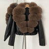 OFTBUY Natural Fox Fur Faux Leather Jacket Female New Autumn Short Top Clothing Women Long Sleeve Fake Leather Real Fur Coat