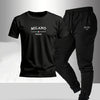 Summer fashion men's Italian letter print breathable and comfortable round neck T-shirt and pants set outdoor casual wear