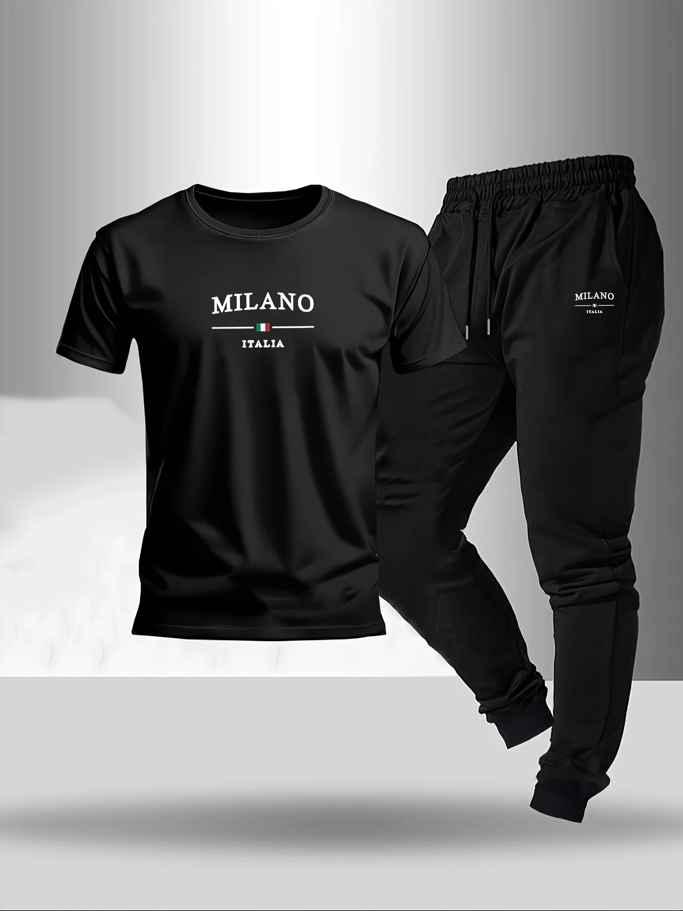 Summer fashion men's Italian letter print breathable and comfortable round neck T-shirt and pants set outdoor casual wear