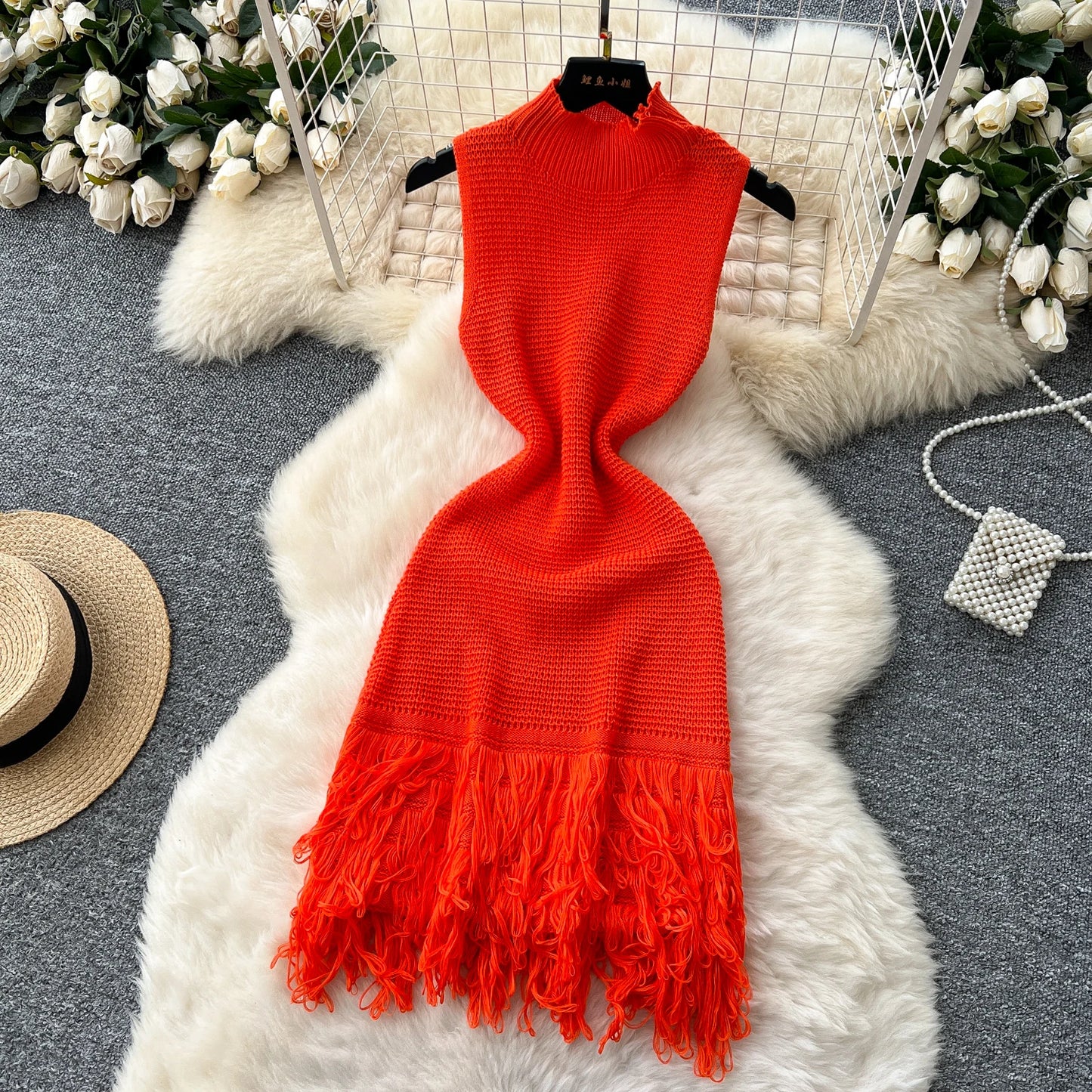 Chic Elastic Knit tassel O Neck Women Elegant Korean Fashion Vestidos Summer A-line Wrap mini dress