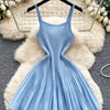 Joskaa 2026 Autumn Retro Striped Knit Dress Women Elegant Pleated Waist Slim Low Cut Sleeveless A-line Slip Dress Streetwear