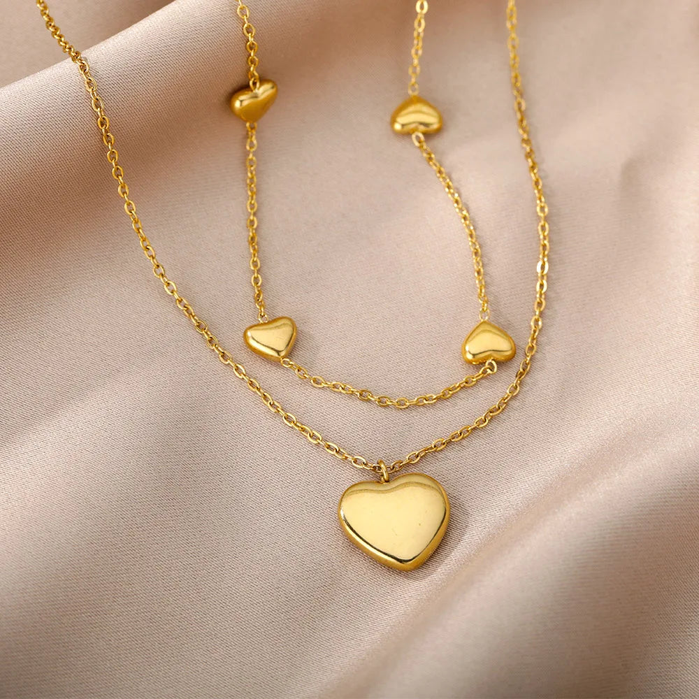 Double Layer Hollow Clavicle Chain Stainless Steel Necklace For Women Punk Hip-Hop Streetwear Jewelry Dropshipping