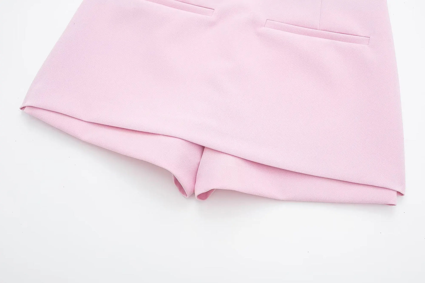 HH Women Pink 2 Piece Set Sexy V-Neck Sleeveless Backless Suspender Zipper Top+High Waist Back Pocket Mini Skirts Shorts Y2K