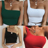 Women Lady Female One Shoulder Crop Tops Sleeveless T-Shirt Tank Tops Summer Beach Vest Bare Midriff Summer Fashion Clothes