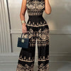 Elegant Women Wide Leg Long Juumpsuit 2024 Spring Summer Fashion Printed Sleeveless Casual Holiday Bodysuits Jumpsuits Trousers