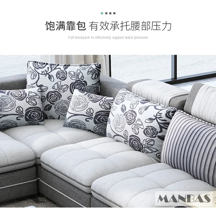 MINGDIBAO Nordische Stoff-Sofagarnitur mit Bluetooth-Lautsprecher & USB – Modernes Modulares Wohnzimmer-Sofa, Großes U-förmiges Ecksofa aus Stoff