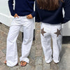 Combhasaki Damen Y2K Vintage Jeans Ästhetischer Sternmuster-Print Loose Straight Leg Denim Lange Hose Lässige Low Waist Hose