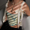Europäische und amerikanische Mode Hosenträger Stickerei Druck Schleife Taille Weste weibliche ins Nische Spice Girl Wind Joker Slim Top