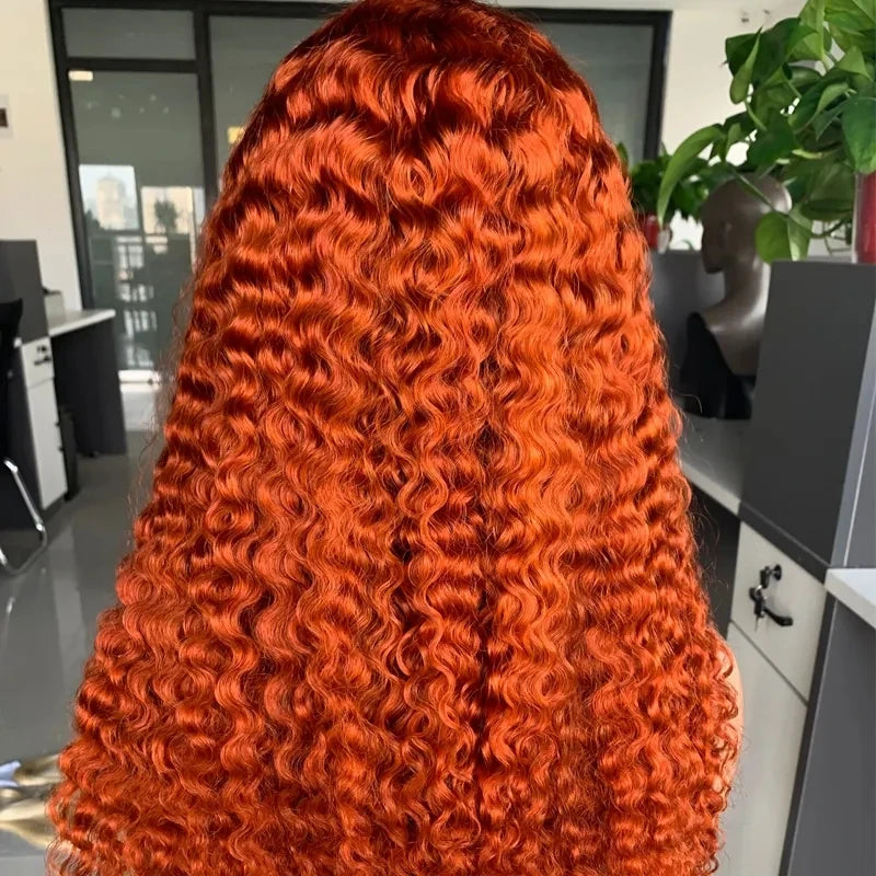 Swupod 13x4 13x6 220% Density Transparent HD Lace Front Wig for Women Deep Wave Remy Human Hair Ginger Orange 350# Loose Curly
