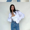 Zadily 2025 Summer Korean Style Long Sleeve White Shirt Women Sexy Button Ladies Crop Tops Blouse Street New In Female Clothing