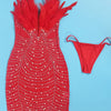 Znaiml Sexy Feathers Rhinestones Backless Diamond Sheer Mesh Bodycon Dresses for Woman Rave Club Birthday Party Night Vestidos