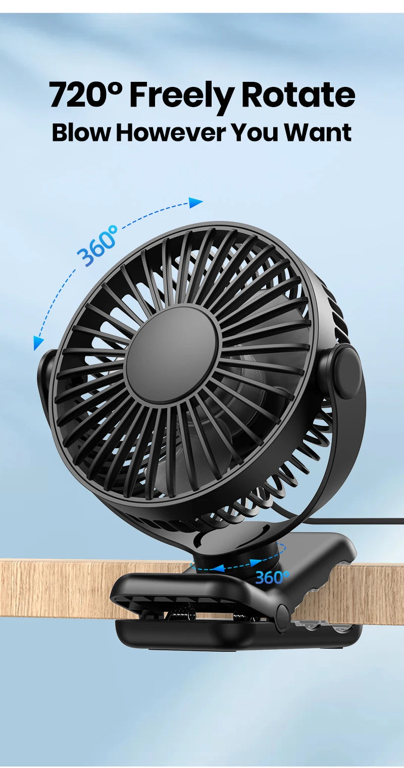TOPK Mini Portable Clip on Fan,USB Desk Fan,3 Speeds Quiet Wind 720° Rotate Personal Electric Fan,Standing fans for Room Home