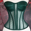 Women Mesh Corset Bustier With Cups Overbust Tight Shaping Tops Strapless Transparent Bodice Slimm Waist Wedding Lace Up Boned