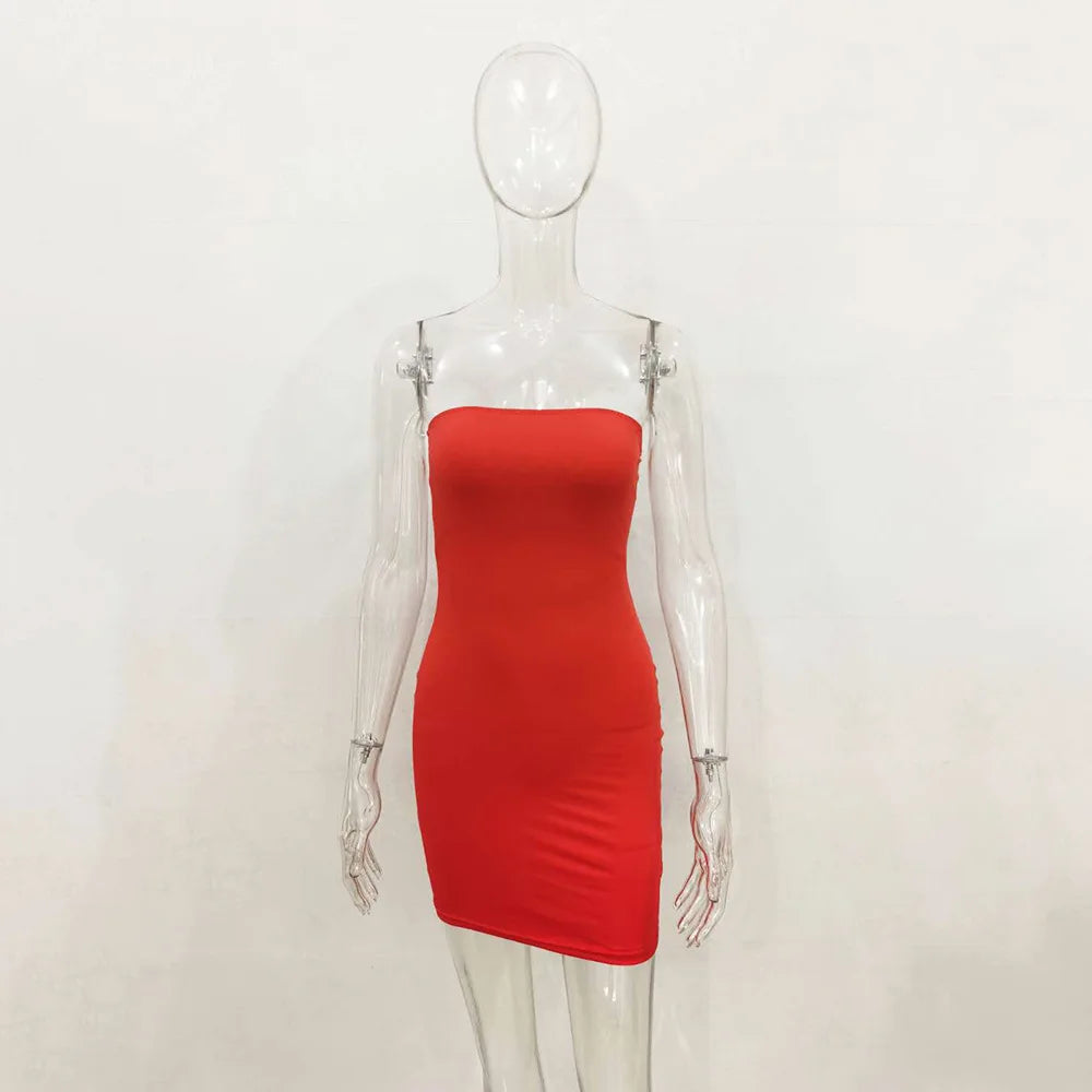 Sexy Trägerloses schulterfreies, pinkfarbenes Bodycon-Kleid für Damen, rückenfreies, schmales Minikleid, Club-Party-Kleider