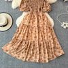 2024 Neues Sommer Blumenmuster Maxikleid Damen Vintage Eckiger Ausschnitt Geraffte Brust Schärpe Bandage Sommerkleid Partykleid