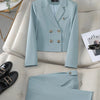 Solid Suits for Women 2024 Spring Fashion Office Ladies Long Sleeve Double Breasted Short Tops Chic Slim High Waisted Pant Suits